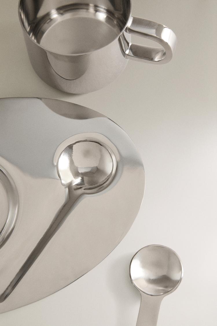 Stainless Steel Coffee Mug Set with Spoon & Tray – Minimalist Drinkware Collection