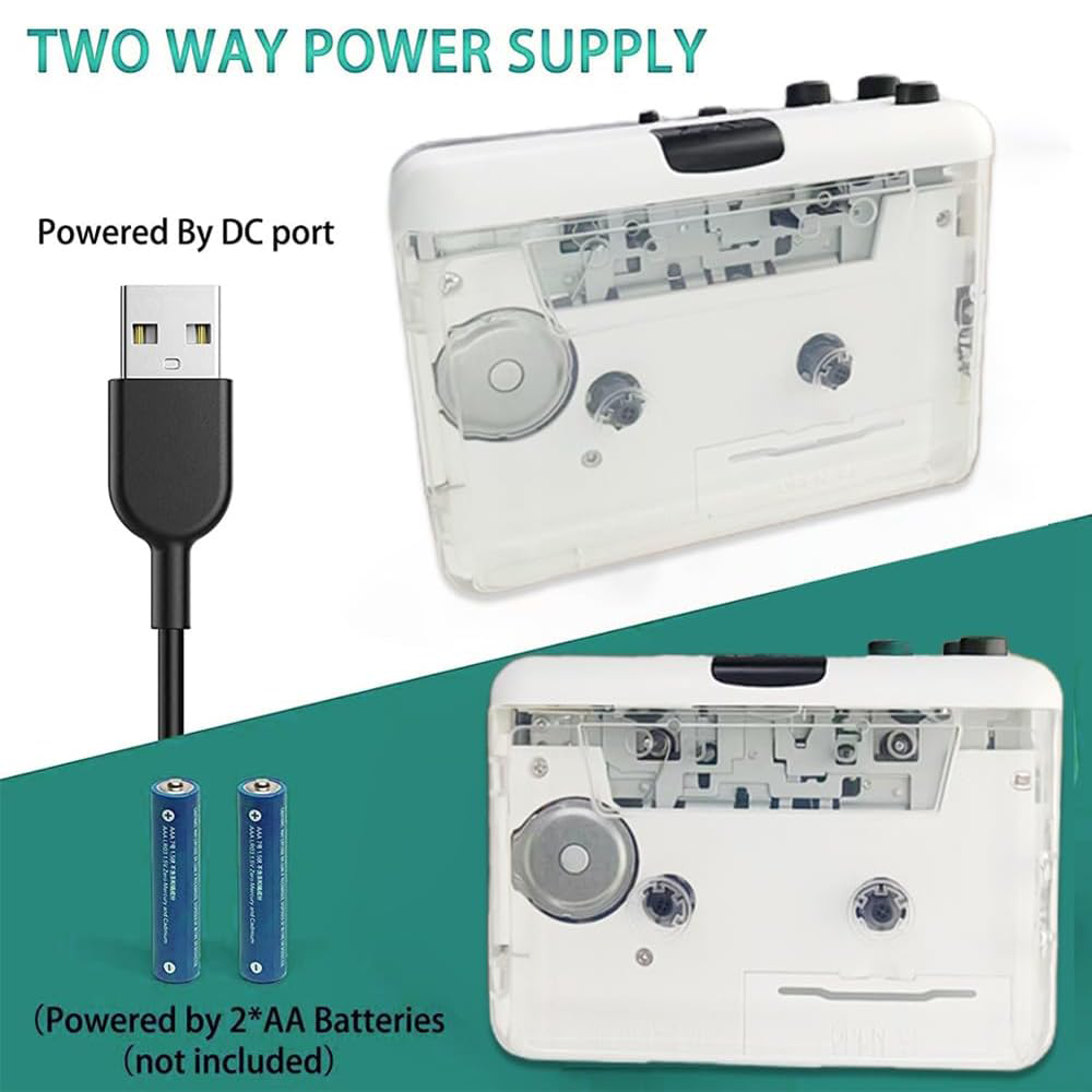 Portable Cassette Player – Transparent Design in White & Black