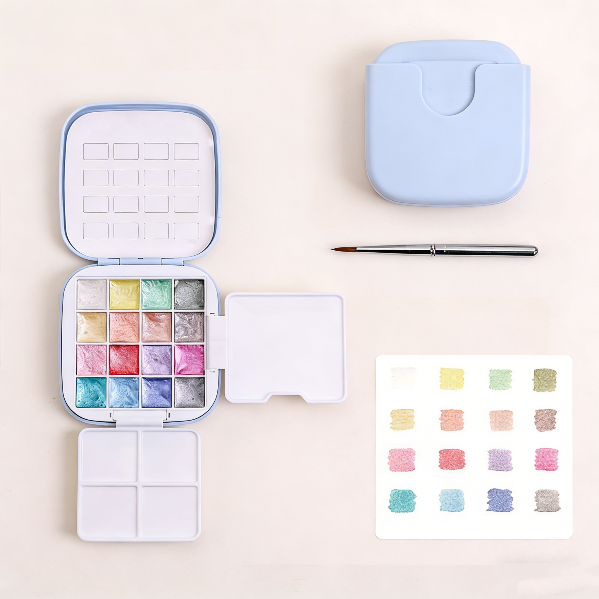 Portable Watercolor Paint Set, 16 Colors with Brushes, Pocket-Sized Watercolor Kit