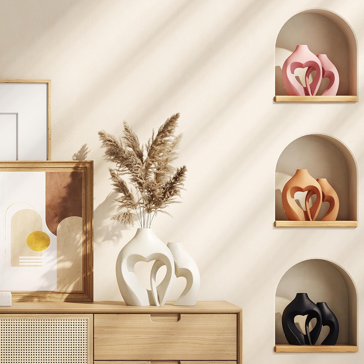 White Heart-Shaped Ceramic Vase Set