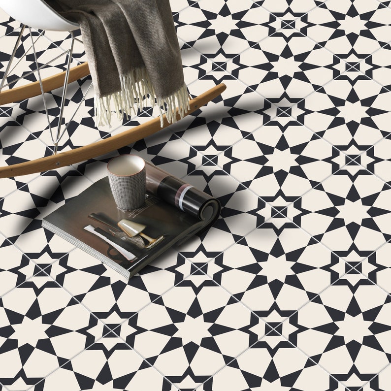 Peel and Stick Star Geometric Tile Stickers | Anti-Skid for Floors | Kitchen & Bathroom Wall Backsplash Vinyl Decals | Removable