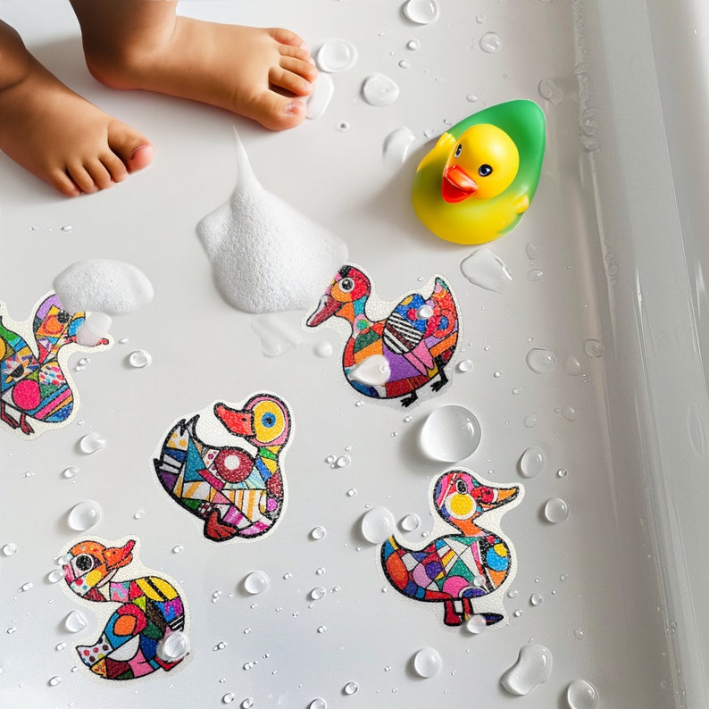 ANTI-SLIP STICKERS, 24 pcs Pop Art Bath Duck Decals, Alternative To Bath Mat, Waterproof Non Slip Safety Decals For Bathtub, Shower, Tiles