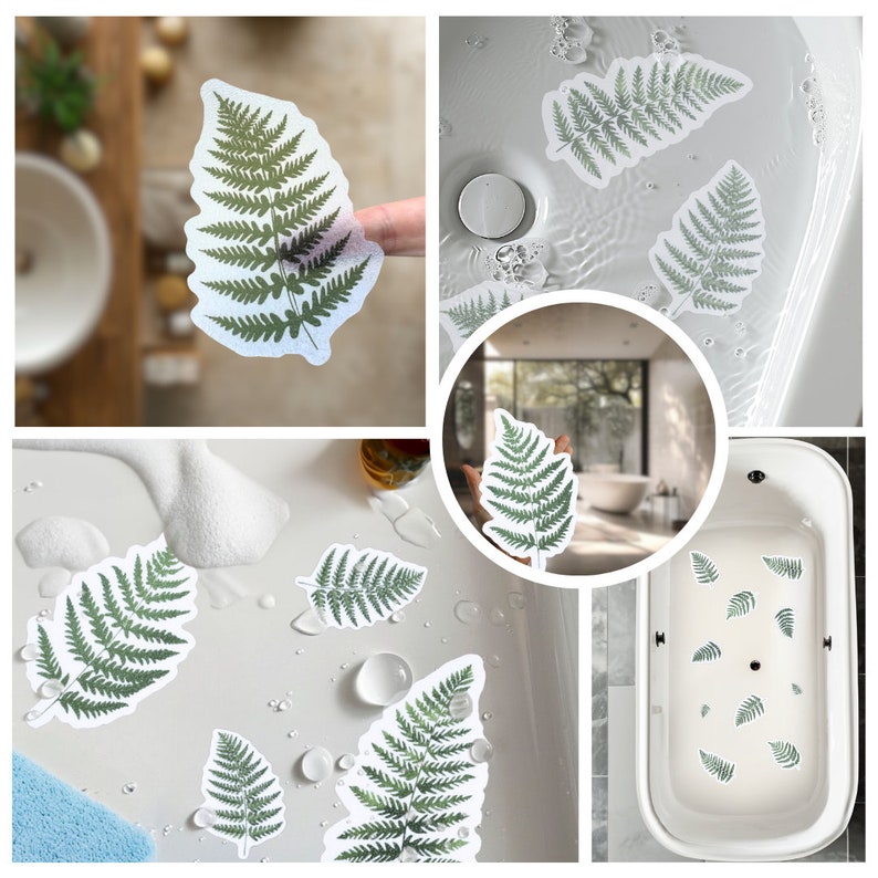ANTI-SLIP STICKERS, 10 pcs Leaf Fern Decals, Alternative To Bath Mat, Aesthetic Waterproof Non Slip Safety Decals For Bathtub, Shower, Tiles