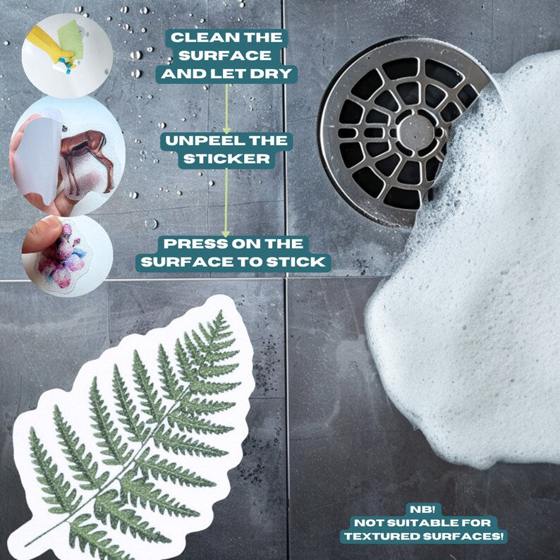 ANTI-SLIP STICKERS, 10 pcs Leaf Fern Decals, Alternative To Bath Mat, Aesthetic Waterproof Non Slip Safety Decals For Bathtub, Shower, Tiles