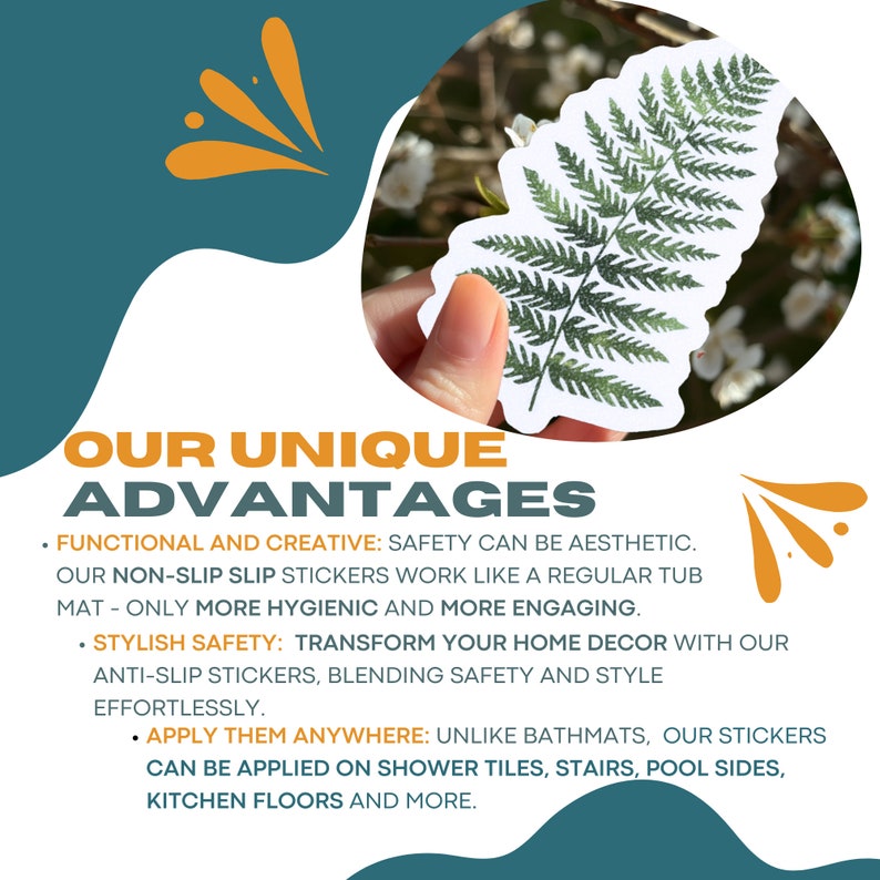 ANTI-SLIP STICKERS, 10 pcs Leaf Fern Decals, Alternative To Bath Mat, Aesthetic Waterproof Non Slip Safety Decals For Bathtub, Shower, Tiles