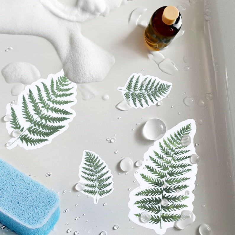 ANTI-SLIP STICKERS, 10 pcs Leaf Fern Decals, Alternative To Bath Mat, Aesthetic Waterproof Non Slip Safety Decals For Bathtub, Shower, Tiles