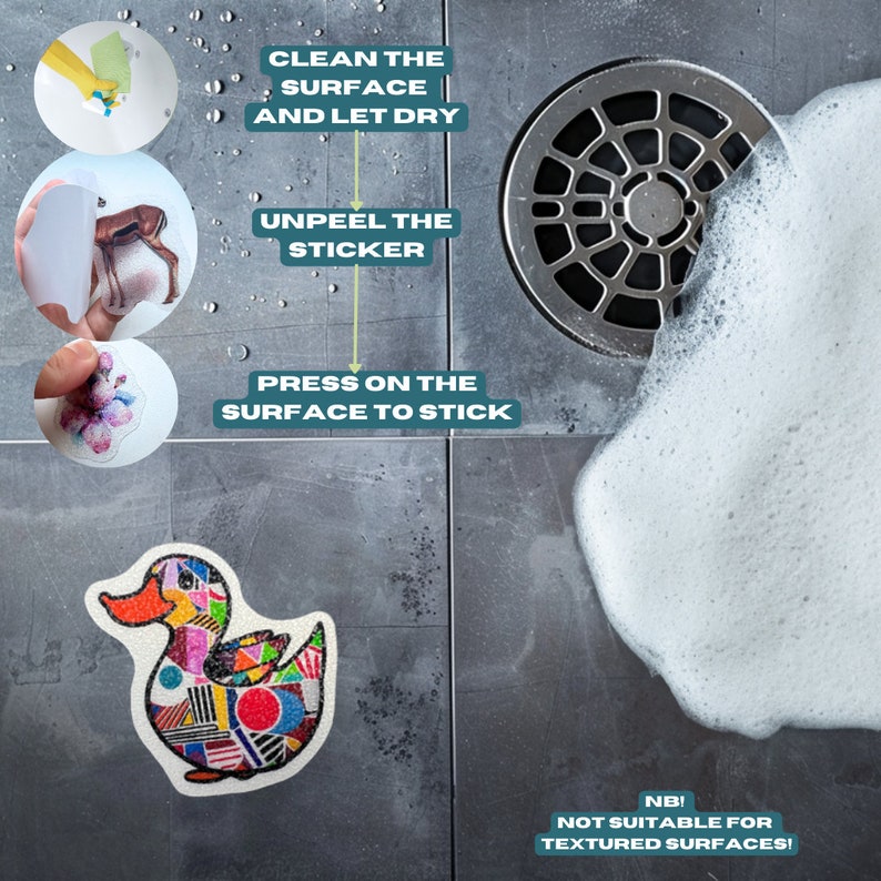 ANTI-SLIP STICKERS, 24 pcs Pop Art Bath Duck Decals, Alternative To Bath Mat, Waterproof Non Slip Safety Decals For Bathtub, Shower, Tiles