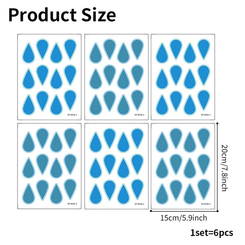 Boho Blue Raindrop Bathtub Stickers – 6 Sheets / 72 PCS Non-Slip Decals