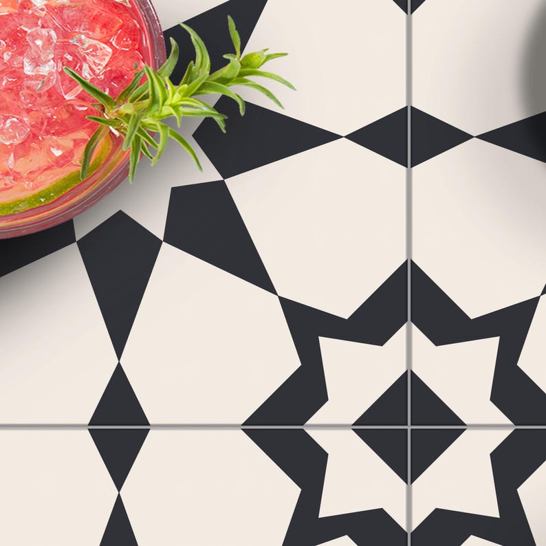 Peel and Stick Star Geometric Tile Stickers | Anti-Skid for Floors | Kitchen & Bathroom Wall Backsplash Vinyl Decals | Removable