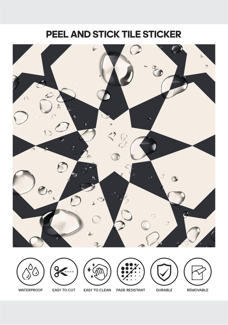 Peel and Stick Star Geometric Tile Stickers | Anti-Skid for Floors | Kitchen & Bathroom Wall Backsplash Vinyl Decals | Removable