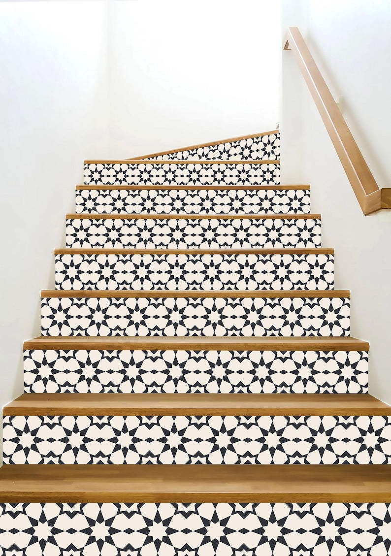 Peel and Stick Star Geometric Tile Stickers | Anti-Skid for Floors | Kitchen & Bathroom Wall Backsplash Vinyl Decals | Removable