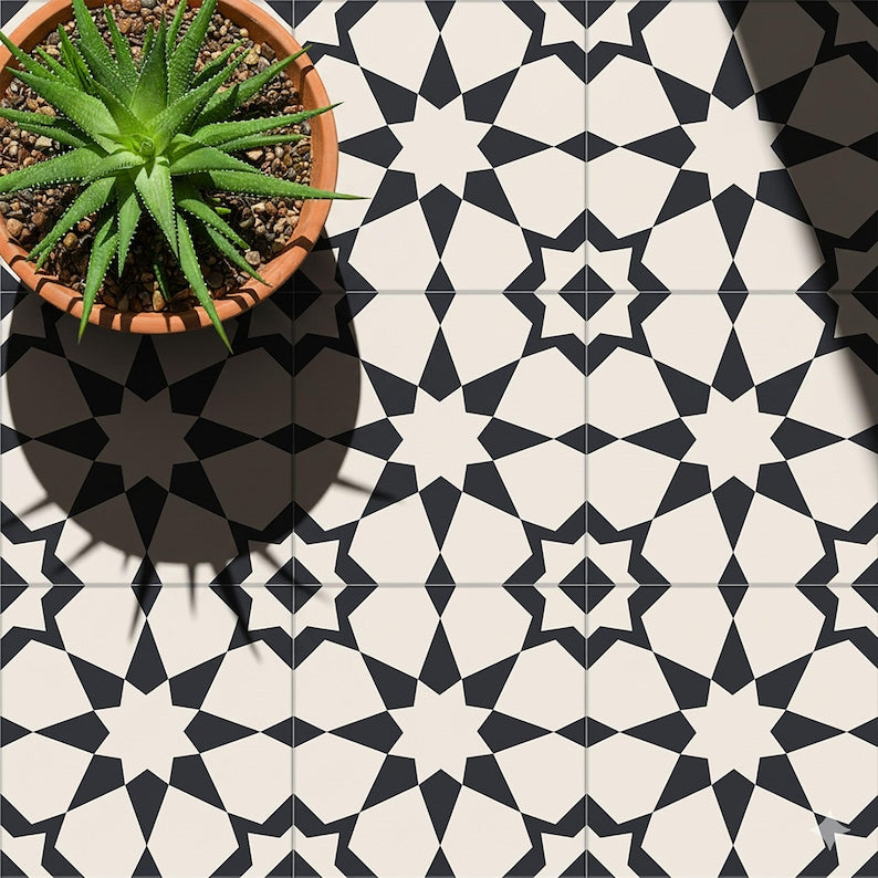 Peel and Stick Star Geometric Tile Stickers | Anti-Skid for Floors | Kitchen & Bathroom Wall Backsplash Vinyl Decals | Removable